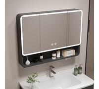 Armoire de salle de bain en aluminium avec miroir HD anti-buée et éclairage LED - Lumière d'ambiance à 360° - Support mural pour mouchoirs - Gris - 90 x 13 x 70 cm