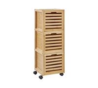 Beliani Armoire de Salle de Bain en Bambou avec 3 Tiroirs à roulettes Rangement Bois Marron Clair Shawnee