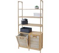 Armoire de salle de bain en bambou HWC-N83, Etagère de salle de bain, 2 paniers à linge 4 étagères FSC®- 168x81x33cm