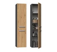 ARMOIRE DE SALLE DE BAIN ÉTAGÈRE COLONNE NEL II GRIS ANTHRACITE CHÊNE ARTISAN