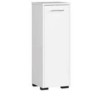 Armoire de salle de bain étroite blanche avec 1 porte et 2 compartiments, élégante avec poignées argentées, 82 cm de haut, 30 cm de large et de profondeur