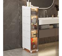 Armoire de salle de bain fine de grande capacité avec tiroirs en plastique transparent - Meuble de sol étroit sur roulettes - Design haut et fin pour économiser de l'espace