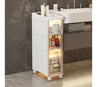 Armoire de salle de bain fine de grande capacité avec tiroirs en plastique transparent - Meuble de sol étroit sur roulettes - Design haut et fin pour économiser de l'espace