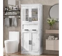 Armoire de Salle de Bain Haute, Colonne salle de bain,4 Portes et 5 Niveaux, Anti-basculement,avec Verre Transparent et Étagères Réglables, Meuble de Rangement pour Salon 170x60X31cm, Blanc