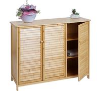 Armoire De Salle De Bain Hwc-B18, Armoire De Salle De Bain Étagère De Salle De Bain Commode, 3 Portes Bambou 81x97x34cm Multicolore