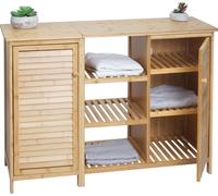 Armoire De Salle De Bain Hwc-B18, Etagère Commode Etagère De Salle De Bain, 2 Portes Bambou 87x99x33cm Multicolore