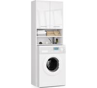 Armoire de salle de bain indépendante : deux portes, quatre étagères, couleur : blanc|blanc brillant, dimensions du meuble : l : 64 cm, H : 180 cm, P : 30 cm