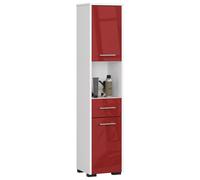 Armoire de salle de bain indépendante : un tiroir, deux portes, cinq étagères, couleur : blanc | rouge brillant, dimensions du meuble : l : 30 cm, H : 140 cm, P : 30 cm
