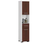Armoire de salle de bain indépendante : un tiroir, deux portes, cinq étagères, couleur : blanc | wengé, dimensions du meuble : l : 30 cm, H : 140 cm, P : 30 cm