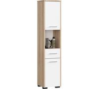 Armoire de salle de bain indépendante : un tiroir, deux portes, cinq étagères, Couleur : Chêne Sonoma | blanc, Dimensions du meuble : L : 30 cm, H : 140 cm, P : 30 cm