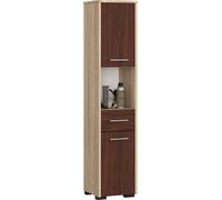 Armoire de salle de bain indépendante : un tiroir, deux portes, cinq étagères, Couleur : Chêne Sonoma | Wengé, Dimensions du meuble : L : 30 cm, H : 140 cm, P : 30 cm