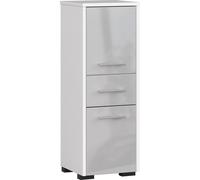 Armoire de salle de bain indépendante : un tiroir, deux portes, trois étagères, couleur : blanc | brillant métallique, dimensions du meuble : l : 30 cm, H : 85 cm, P : 30 cm