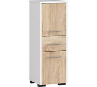 Armoire de salle de bain indépendante : un tiroir, deux portes, trois étagères, couleur : blanc | chêne Sonoma, dimensions du meuble : l : 30 cm, H : 85 cm, P : 30 cm