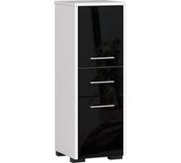 Armoire de salle de bain indépendante : un tiroir, deux portes, trois étagères, couleur : blanc | noir brillant, dimensions du meuble : l : 30 cm, H : 85 cm, P : 30 cm
