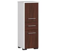 Armoire de salle de bain indépendante : un tiroir, deux portes, trois étagères, couleur : blanc | wengé, dimensions du meuble : l : 30 cm, H : 85 cm, P : 30 cm
