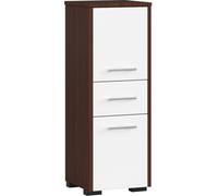 Armoire de salle de bain indépendante : un tiroir, deux portes, trois étagères, couleur : wengé | blanc, dimensions du meuble : l : 30 cm, H : 85 cm, P : 30 cm