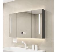 Armoire de salle de bain intelligente à LED avec miroir antibuée et interrupteur tactile, triple couleur, affichage de l'heure et de la température, support de papier (gris, 80 x 13 x 70 cm)