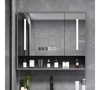 Armoire de salle de bain intelligente anti-buée avec lumière LED, affichage de l'heure et interrupteur tactile pour un rangement moderne