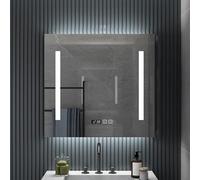 Armoire de salle de bain intelligente anti-buée avec lumières LED, affichage de l'heure et rangement