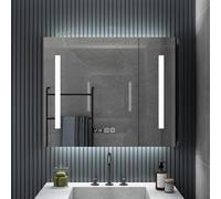 Armoire de salle de bain intelligente anti-buée avec lumières LED, affichage de l'heure et rangement