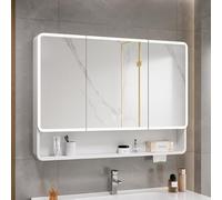 Armoire de salle de bain intelligente anti-buée avec miroir à LED avec étagère ouverte et rangement de produits de beauté, idéale pour la coiffeuse moderne et l'organisation des médicaments