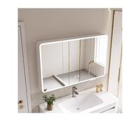 Armoire de salle de bain lumineuse intelligente avec miroir en aluminium avec support de beauté et trou pour papier 80 cm Blanc Design moderne Parfait pour nizing Essentials