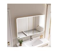 Armoire de salle de bain lumineuse intelligente avec miroir et étagère de beauté en aluminium de 90 cm, organiseur élégant avec trou pour papier pour salles de bains modernes