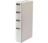 Armoire de salle de bain Meuble de rangement compact blanc pour salle de bain avec 5 tiroirs en plastique. Chariot de rangement à roulettes fin de 17,8 cm. Peu encombrant et pratique pour les petits