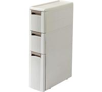 Armoire de salle de bain Meuble de rangement de salle de bain fin de 7 pouces, 5 niveaux, tiroir en plastique blanc, chariot à roulettes étroit avec roulettes, solution peu encombrante pour les petit