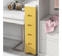Armoire de salle de bain Meuble de rangement haut pour salle de bain, 5 tiroirs, autoportant, pour salle de bain et cuisine, jaune, élégant, chariot de salle de bain, solution peu encombrante