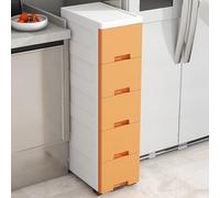 Armoire de salle de bain Meuble de salle de bain haut de gamme avec 5 tiroirs, meuble de rangement haut pour salle de bain et cuisine, élégant meuble de rangement orange, chariot utilitaire peu encom
