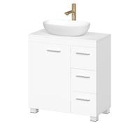 Armoire de Salle de Bain, Meuble Sous Lavabo avec Pieds, 2 Compartiments et 3 Tiroirs, Blanc