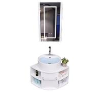 Armoire de salle de bain miroir avec lumières et lavabo, rangement d'angle mural pour salle de bain