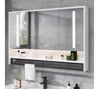 Armoire de salle de bain miroir LED avec contrôle tactile antibuée, 3 portes, 1 porte-serviette, réglable, 3 couleurs, unité de rangement murale (taille : 60 x 80 cm)