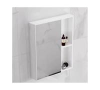 Armoire de salle de bain mobile peu encombrante avec miroir, facile à installer, trousse de toilette et médicaments, blanc, 60 x 65 x 11 cm, parfaite pour les petits espaces