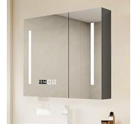 Armoire de salle de bain moderne à éclairage LED avec miroir mural anti-buée et affichage de l'heure de stockage 3 modes de couleur élégante avec miroir et lumières pour maison intelligente.