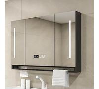 Armoire de salle de bain moderne à LED avec miroir - Armoire de rangement murale à 3 portes avec variateur d'intensité Finition noire élégante 80 x 12 x 75 cm - Parfait pour les salles de bains