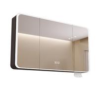 Armoire de salle de bain moderne à LED avec miroir et 3 portes, gris encastré ou montage mural, 99,1 x 71,1 x 12,7 cm, solution de rangement élégante avec éclairage intégré pour salles de bains