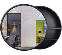 Armoire de Salle de Bain Moderne avec Cadre en Bois et étagère de Maquillage, Miroir de courtoisie Mural Rond pour Dressing (Marron 50 cm)