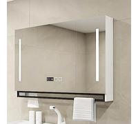 Armoire de salle de bain moderne avec miroir 3 portes éclairées et anti-buée - Fonction variateur d'intensité - Finition blanche - 100 x 12 x 75 cm (L x l x H) - Élégant et fonctionnel