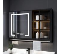 Armoire de salle de bain moderne avec miroir anti-buée en continu, lumière à intensité variable et rangement en aluminium pour salle de bain (60 x 75 x 13 cm)