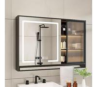 Armoire de salle de bain moderne avec miroir et contrôle tactile, anti-buée, 3 lumières LED de couleur, fixation murale, 2 portes et étagères, 70 x 13 x 75 cm, finition élégante blanc/noir