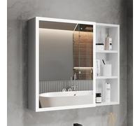 Armoire de salle de bain moderne avec miroir LED anti-buée Luminosité réglable Finition grise élégante 80 x 68 x 12 cm Parfait pour le maquillage et le toilettage.