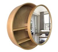 Armoire de salle de bain moderne en bois avec miroir rond pour maquillage et dressing Marron 50 cm