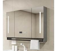 Armoire de salle de bain moderne grise avec 3 portes éclairées et miroir anti-buée à intensité variable pour salle de bain Essentials L 100 x l 12 x H 75 cm