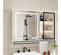 Armoire de salle de bain murale avec miroir LED anti-buée et contrôle tactile, 3 lumières de couleur réglables, 2 portes et étagères, design moderne, 70 x 13 x 75 cm, finition blanc/noir