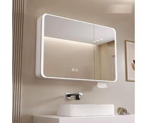 Armoire de salle de bain murale avec miroir LED et interrupteur tactile, anti-buée, design en aluminium pour une décoration élégante