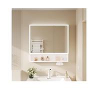 Armoire de salle de bain murale avec miroir, miroir de courtoisie LED, rangement multifonction pour maisons, appartements, hôtels et salles de bains (blanc, 70 x 70 cm)
