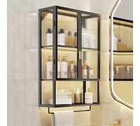 Armoire de salle de bain murale avec porte en verre, rangement de médicaments en métal au-dessus des toilettes, organiseur élégant à suspendre avec barre porte-serviette, solution d'économie d'espace