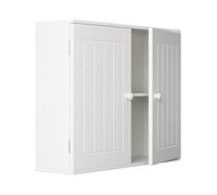 Armoire de salle de bain murale blanche avec deux portes et étagère réglable au-dessus du meuble de rangement des toilettes